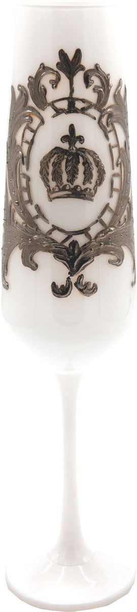 Pompöös by Luxus Champagnerglas mit edler Platin Beschichtung Weiß / Silber Ø 6 x H. 25 cm - Pompööses Champagnerglas designed by Harald Glööckler