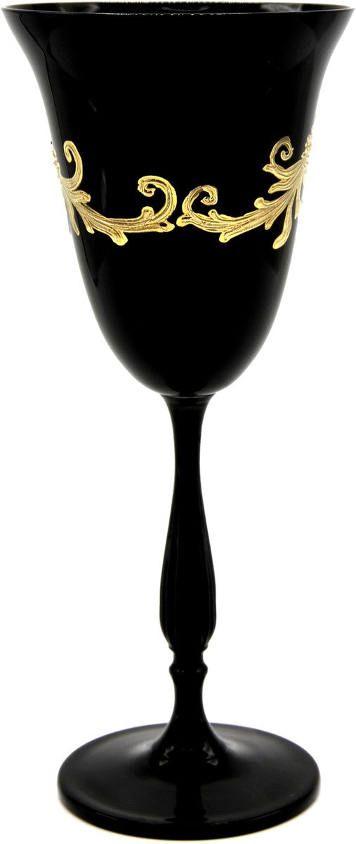 Pompöös by Luxus Weißweinglas Set Schwarz / Gold Ø 8,7 x H. 20,3 cm - Weißweingläser mit 24 Karat Vergoldung - Pompööse Weingläser designed by Harald Glööckler