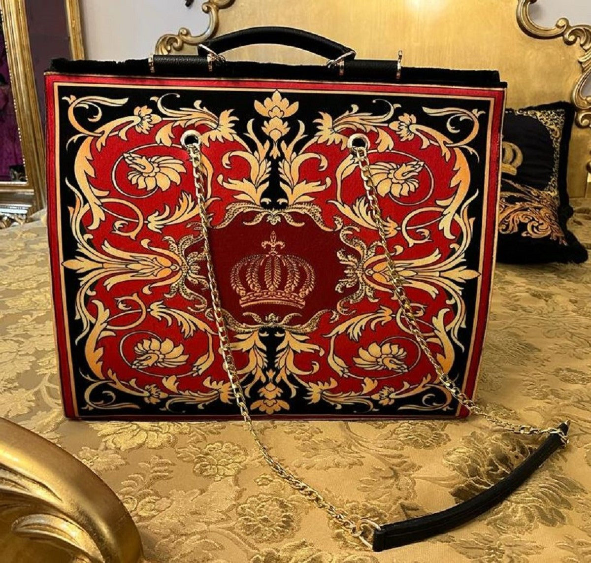 Pompöös by Luxus Damen Handtasche Krone und Glitzersteine Rot / Schwarz / Gold 43 x H. 43 cm - designed by Harald Glööckler