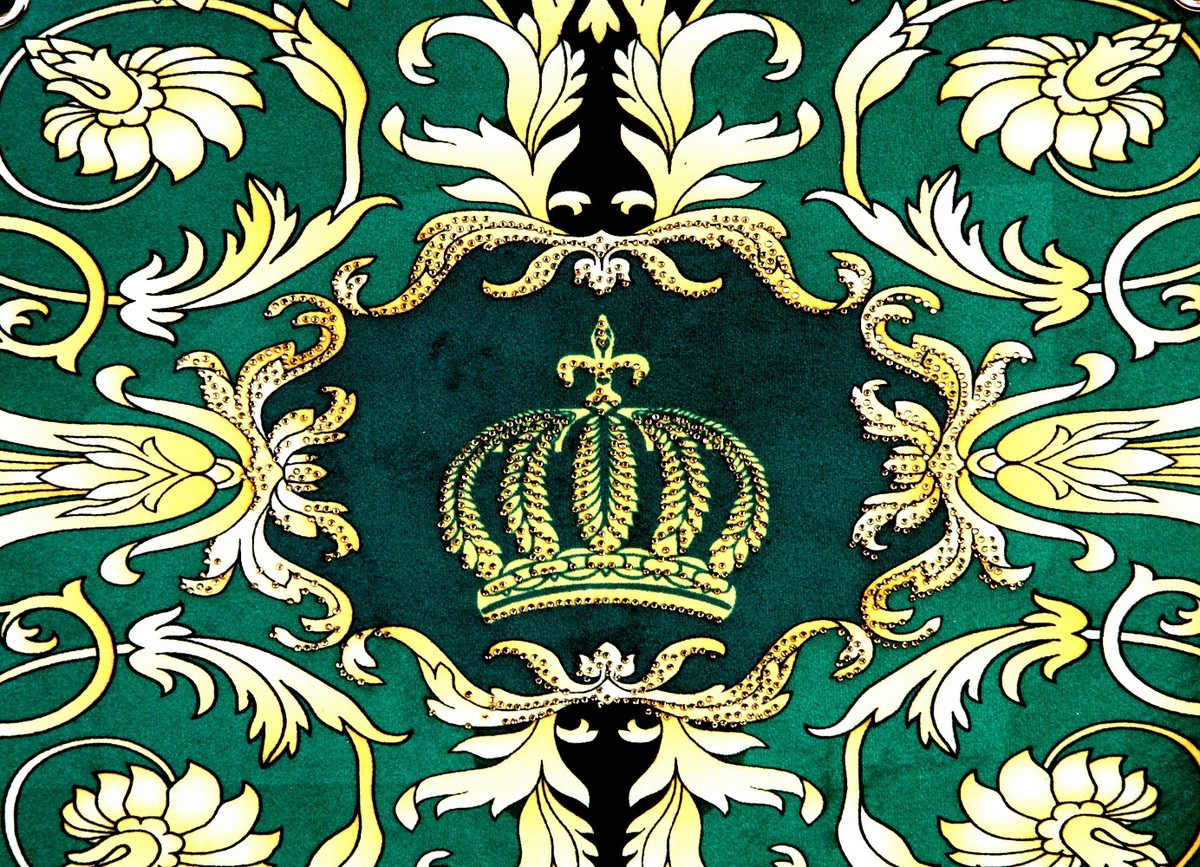 Pompöös by Luxus Damen Handtasche Baroque Flowers mit Krone und Strass Steinen Grün / Schwarz / Gold 43 x H. 43 cm - designed by Harald Glööckler