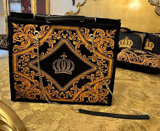 Pompöös by Luxus Damen Handtasche Krone und Glitzersteine Schwarz / Gold 43 x H. 43 cm - designed by Harald Glööckler