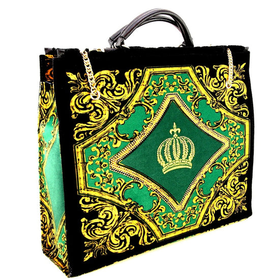 Pompöös by Luxus Damen Handtasche Krone und Glitzersteine Grün / Schwarz / Gold 43 x H. 43 cm - designed by Harald Glööckler