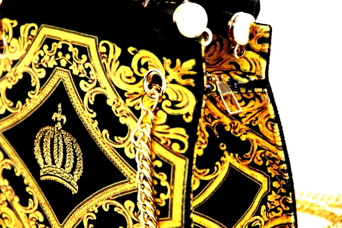 Pompöös by Luxus Damen Handtasche Krone und Strass Steine Schwarz / Gold 25 x H. 20 cm - designed by Harald Glööckler