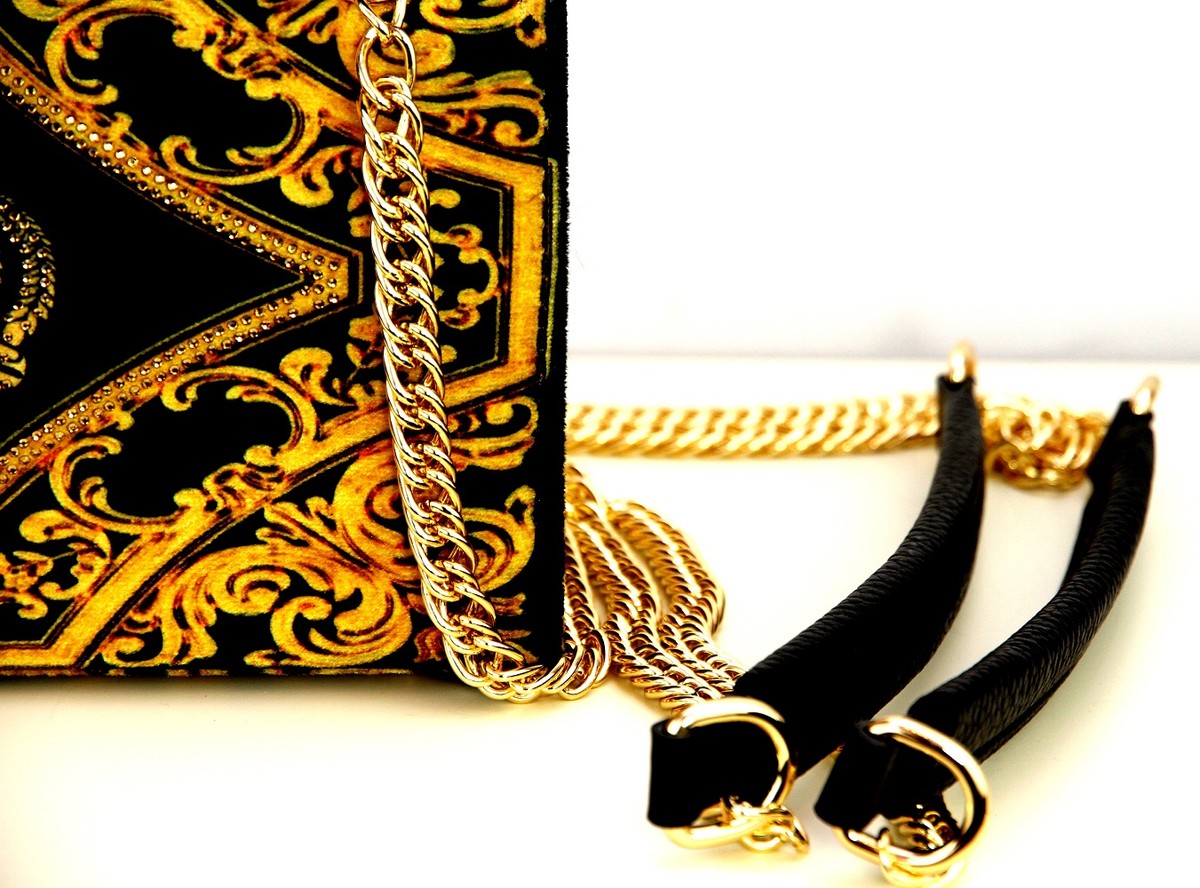 Pompöös by Luxus Damen Handtasche Krone und Strass Steine Schwarz / Gold 25 x H. 20 cm - designed by Harald Glööckler