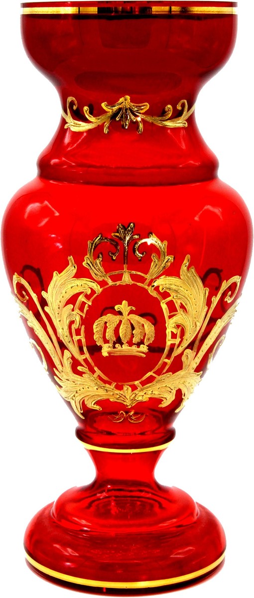 Pompöös by Luxus Pokal Vase mit 24 Karat Vergoldung Rot / Gold Ø 14 x H. 30,5 cm - Pompööse Blumenvase designed by Harald Glööckler