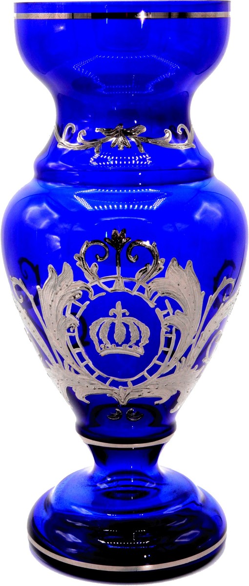Pompöös by Luxus Pokal Vase mit edler Platin Beschichtung Blau / Silber Ø 14 x H. 30,5 cm - Pompööse Blumenvase designed by Harald Glööckler