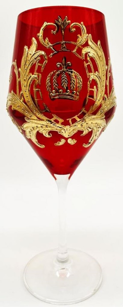 Pompöös by Luxus Rotweinglas Set Rot / Gold Ø 8,7 x H. 20,3 cm - Weingläser mit 24 Karat Vergoldung - Pompööse Weingläser designed by Harald Glööckler