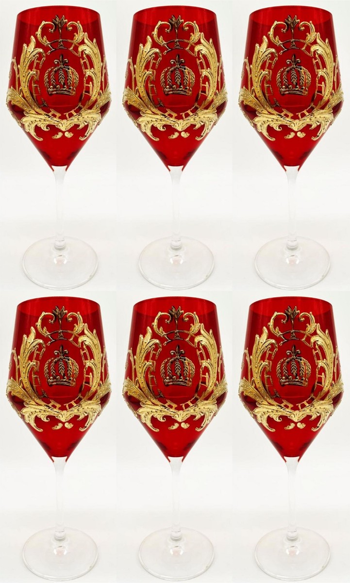 Pompöös by Luxus Rotweinglas Set Rot / Gold Ø 8,7 x H. 20,3 cm - Weingläser mit 24 Karat Vergoldung - Pompööse Weingläser designed by Harald Glööckler