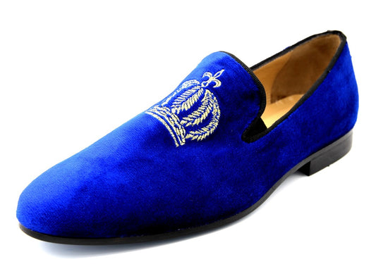 Pompöös by Luxus Samt Slipper Krone Royalblau / Gold - Verschiedene Schuhgrößen - designed by Harald Glööckler