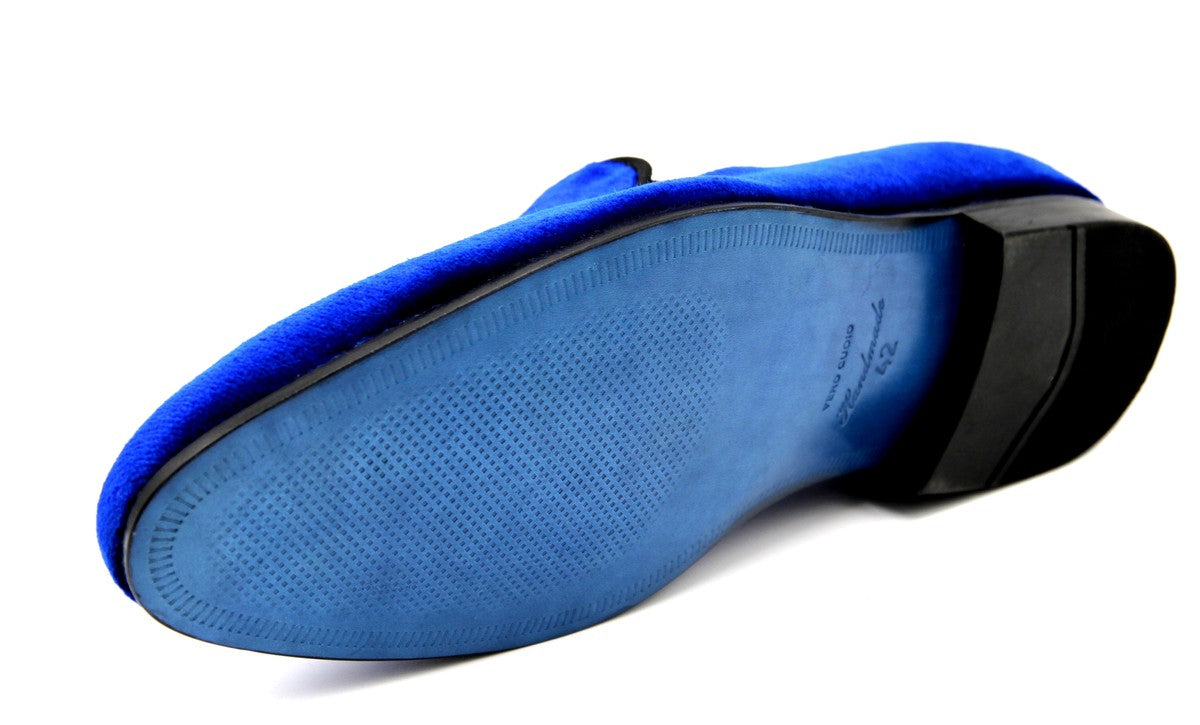 Pompöös by Luxus Samt Slipper Krone Royalblau / Gold - Verschiedene Schuhgrößen - designed by Harald Glööckler