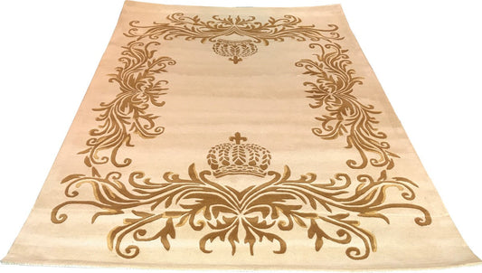 Pompöös by Luxus Teppich von Harald Glööckler 160 x 230 cm Krone Creme / Gold - Barock Design Teppich - Handgewebt aus Wolle