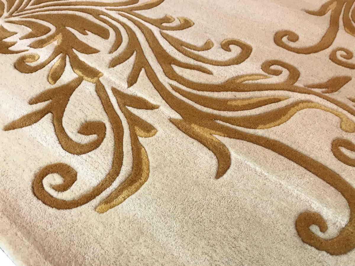 Pompöös by Luxus Teppich von Harald Glööckler 160 x 230 cm Krone Creme / Gold - Barock Design Teppich - Handgewebt aus Wolle