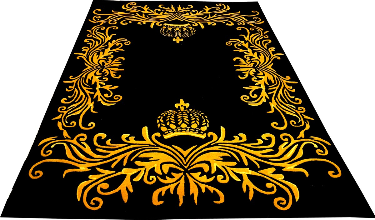 Pompöös by Luxus Teppich von Harald Glööckler 120 x 170 cm Krone Schwarz / Gold - Barock Design Teppich - Handgewebt aus Wolle