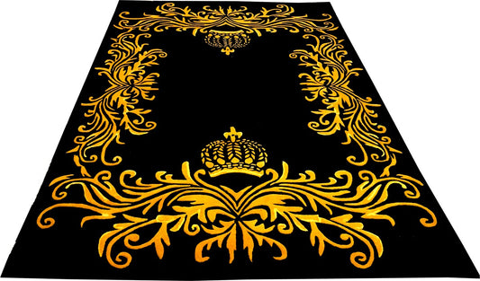 Pompöös by Luxus Teppich von Harald Glööckler 120 x 170 cm Krone Schwarz / Gold - Barock Design Teppich - Handgewebt aus Wolle
