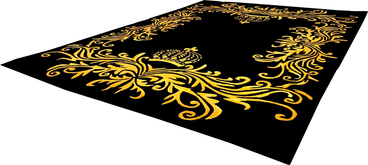 Pompöös by Luxus Teppich von Harald Glööckler 120 x 170 cm Krone Schwarz / Gold - Barock Design Teppich - Handgewebt aus Wolle