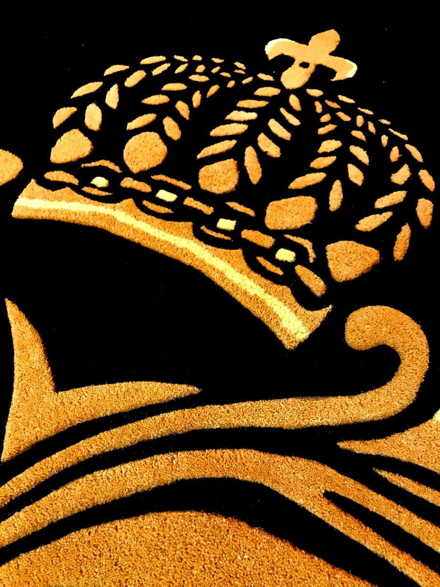 Pompöös by Luxus Teppich von Harald Glööckler 160 x 230 cm Krone Schwarz / Gold - Barock Design Teppich - Handgewebt aus Wolle