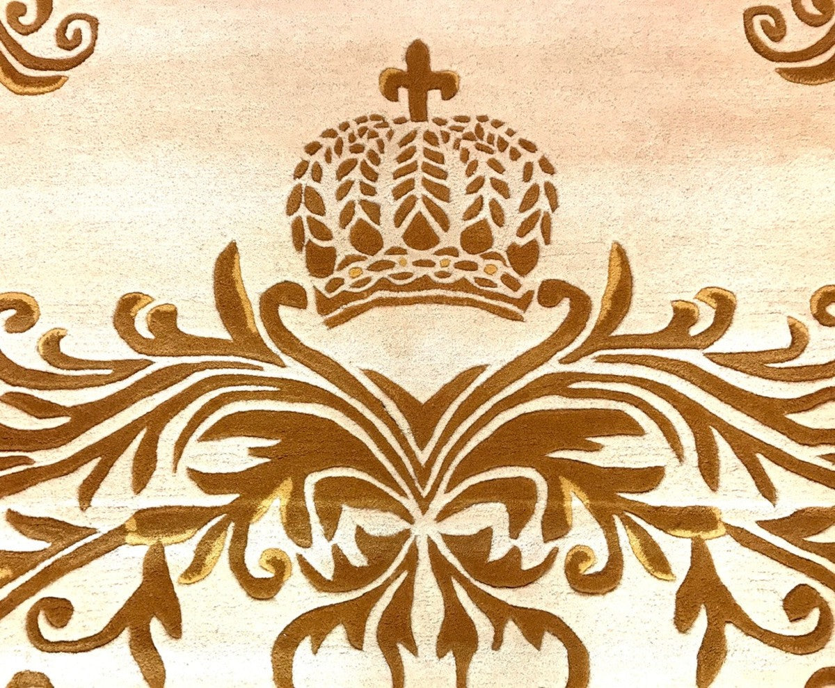 Pompöös by Luxus Teppich von Harald Glööckler - ALLE GRÖßEN - Krone Creme / Gold - Barock Design Teppich - Handgewebt aus Wolle