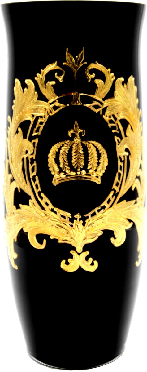 Pompöös by Luxus Vase mit 24 Karat Vergoldung Schwarz / Gold Ø 12,3 x H. 30 cm - Pompööse Blumenvase designed by Harald Glööckler