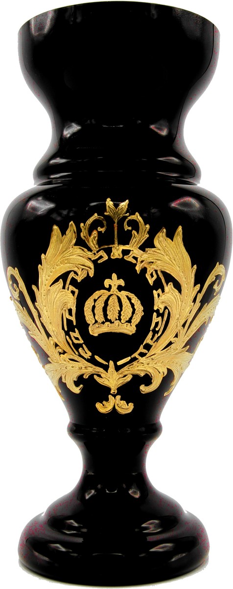 Pompöös by Luxus Pokal Vase mit 24 Karat Vergoldung Schwarz / Gold Ø 14 x H. 30,5 cm - Pompööse Blumenvase designed by Harald Glööckler