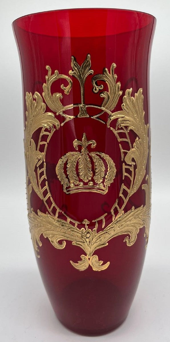 Pompöös by Luxus Vase mit 24 Karat Vergoldung Rot / Gold Ø 12,3 x H. 30 cm - Pompööse Blumenvase designed by Harald Glööckler - Handgefertigt und per Hand bemalt - Edel & Prunkvoll