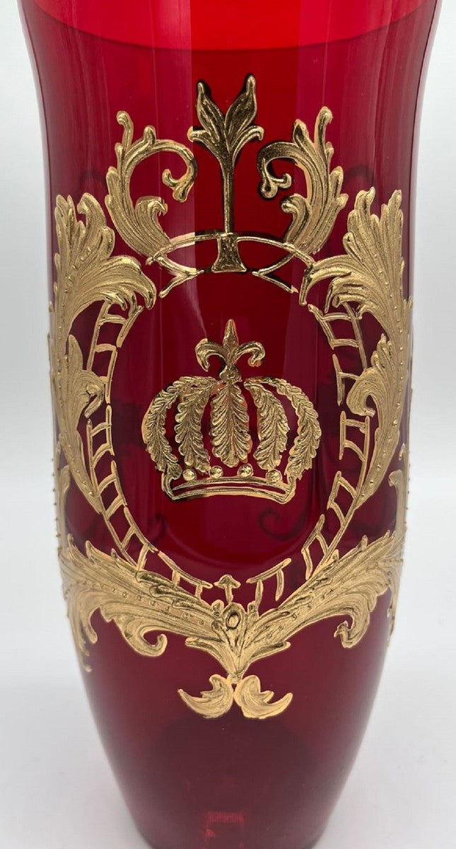 Pompöös by Luxus Vase mit 24 Karat Vergoldung Rot / Gold Ø 12,3 x H. 30 cm - Pompööse Blumenvase designed by Harald Glööckler - Handgefertigt und per Hand bemalt - Edel & Prunkvoll