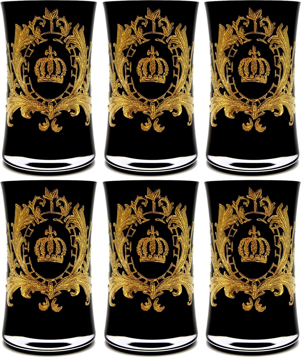 Pompöös by Luxus Wasserglas Set Schwarz / Gold Ø 8 x H. 13 cm - Wassergläser mit 24 Karat Vergoldung - Pompööse Gläser designed by Harald Glööckler