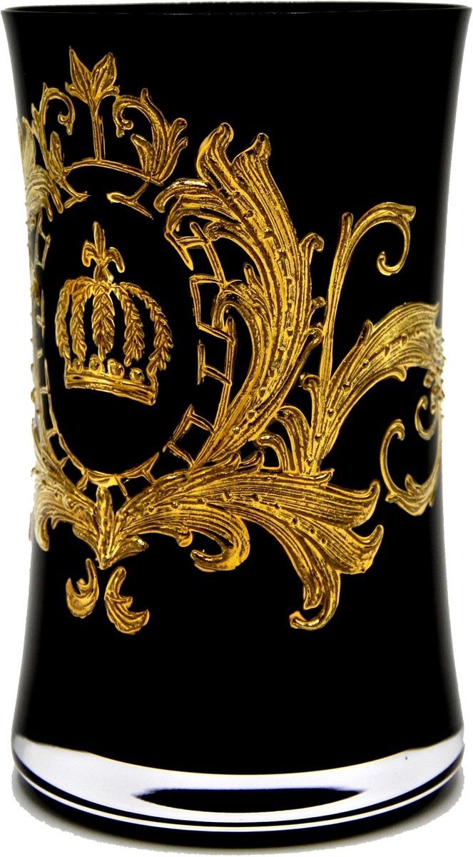 Pompöös by Luxus Wasserglas Set Schwarz / Gold Ø 8 x H. 13 cm - Wassergläser mit 24 Karat Vergoldung - Pompööse Gläser designed by Harald Glööckler