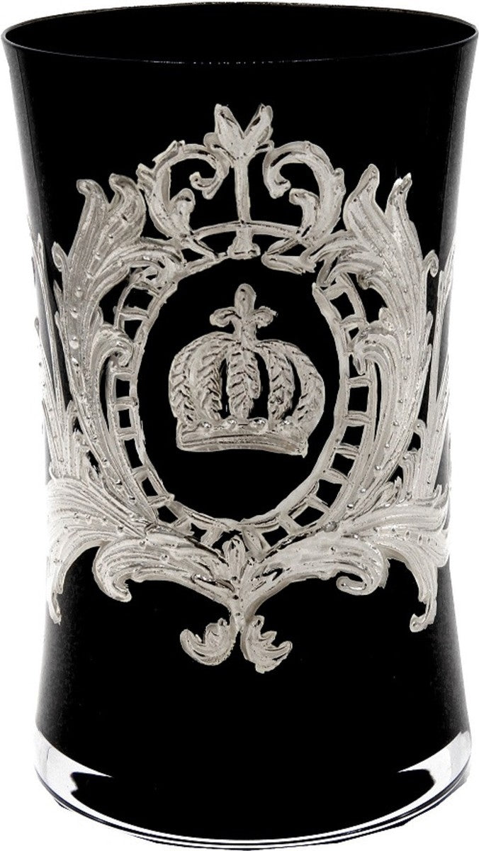 Pompöös by Luxus Wasserglas Set Schwarz / Silber Ø 8 x H. 13 cm - Wassergläser mit edler Platin Beschichtung - Pompööse Gläser designed by Harald Glööckler