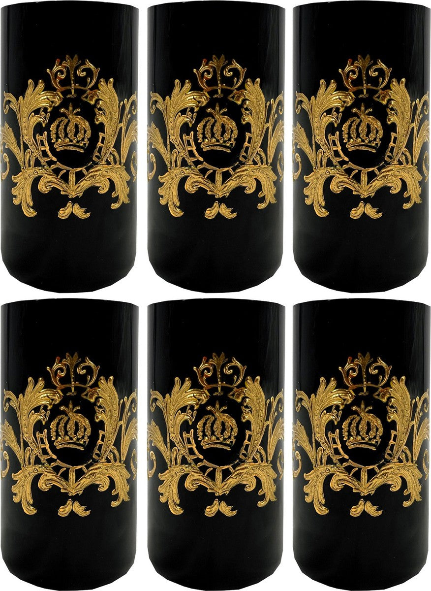 Pompöös by Luxus Wasserglas Set Schwarz / Gold Ø 6,5 x H. 14,5 cm - Wassergläser mit 24 Karat Vergoldung - Pompööse Gläser designed by Harald Glööckler