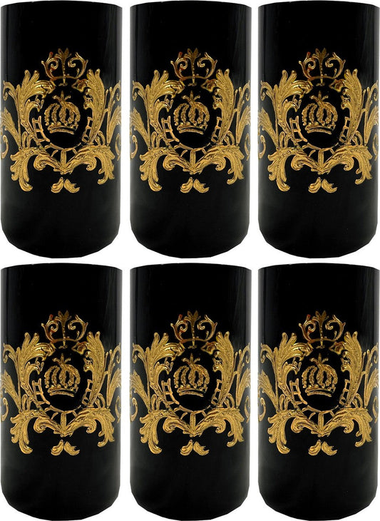 Pompöös by Luxus Wasserglas Set Schwarz / Gold Ø 6,5 x H. 14,5 cm - Wassergläser mit 24 Karat Vergoldung - Pompööse Gläser designed by Harald Glööckler