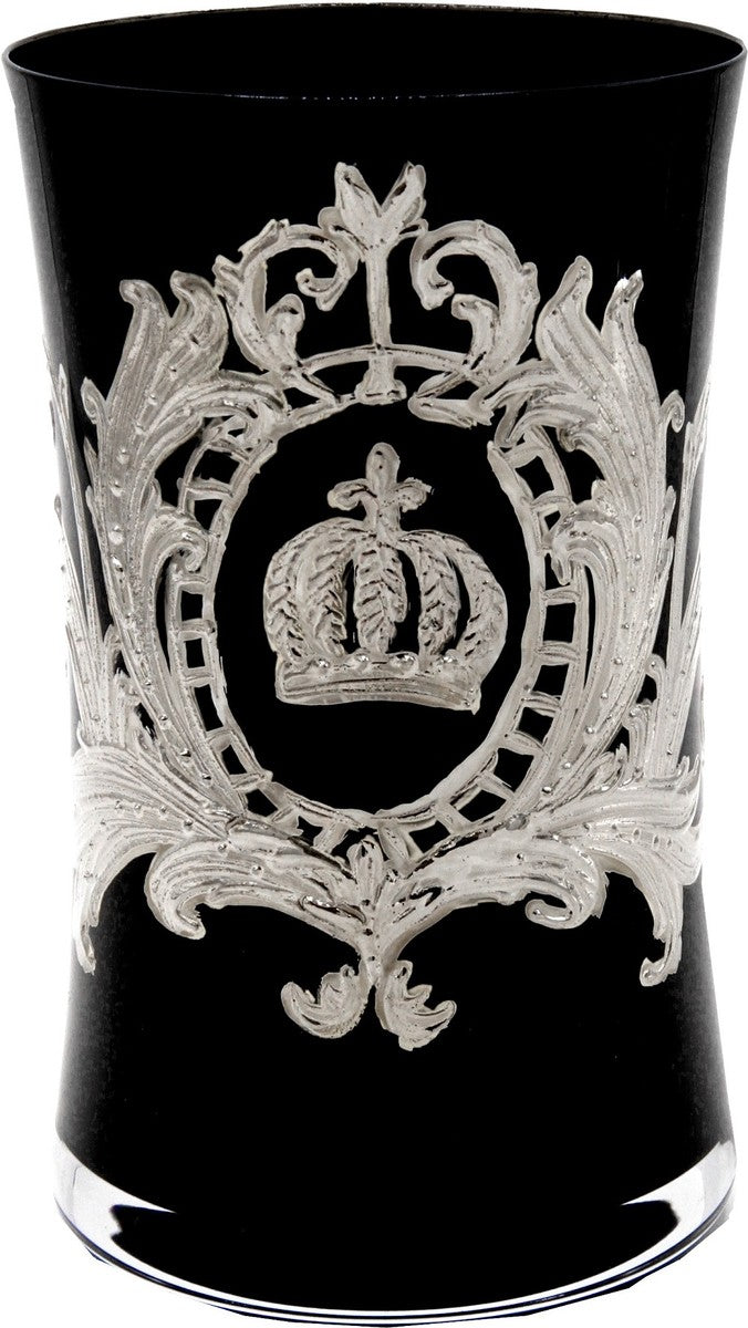 Pompöös by Luxus Wasserglas mit edler Platin Beschichtung Schwarz / Silber Ø 8 x H. 13 cm - Pompööses Trinkglas designed by Harald Glööckler