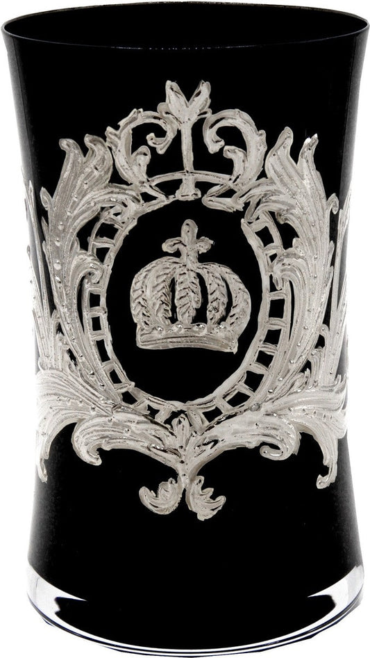 Pompöös by Luxus Wasserglas mit edler Platin Beschichtung Schwarz / Silber Ø 8 x H. 13 cm - Pompööses Trinkglas designed by Harald Glööckler