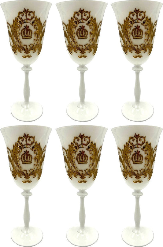 Pompöös by Luxus Barock Weinglas Set Weß / Gold Ø 8,7 x H. 20,3 cm - Weingläser mit 24 Karat Vergoldung - Pompööse Weingläser designed by Harald Glööckler - Luxus Designer Weingläser