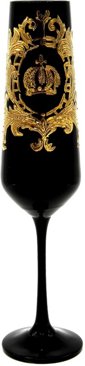 Pompöös by Luxus Champagner Glas Set Schwarz / Gold Ø 6 x H. 25 cm - Gläser mit 24 Karat Vergoldung - Pompööse Gläser designed by Harald Glööckler
