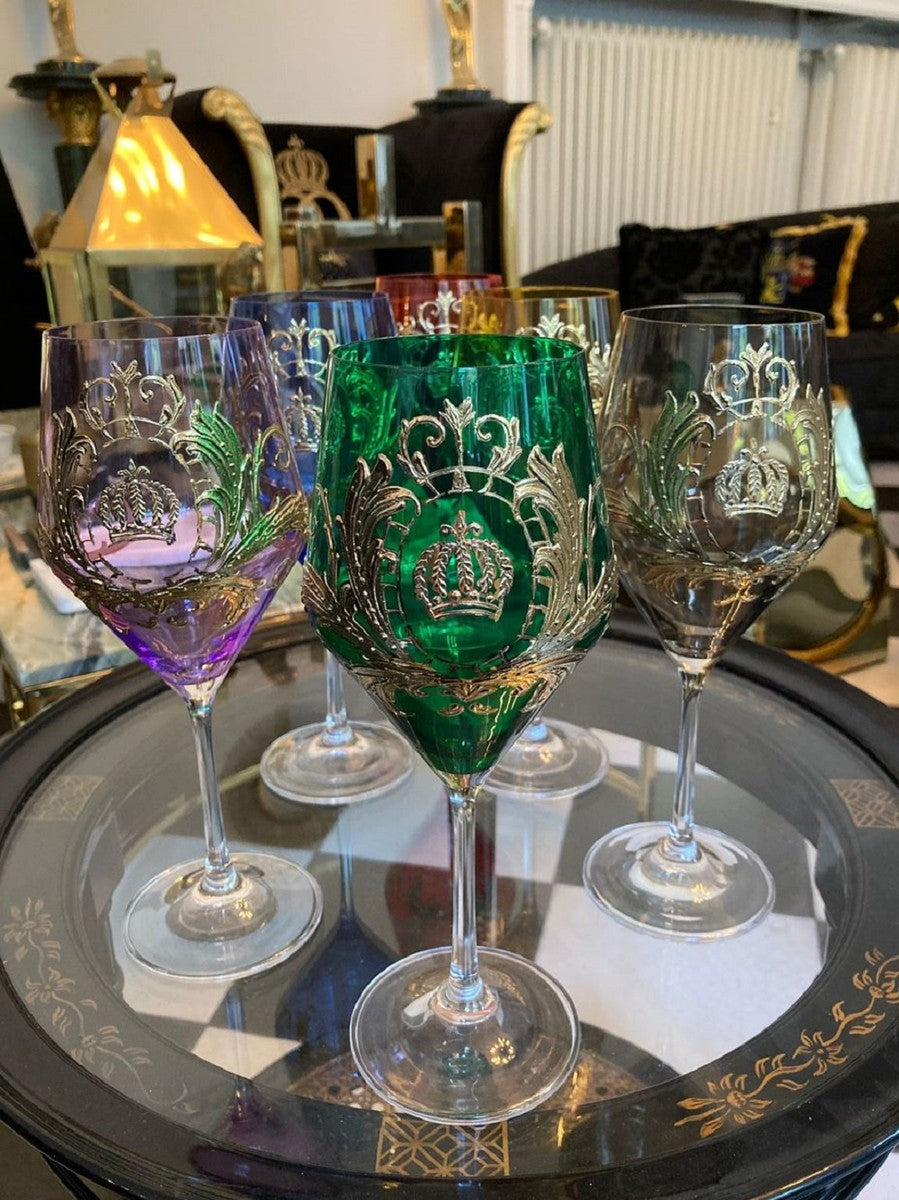 Pompöös by Luxus Weinglas Set Bunt Ø 8,7 x H. 20,3 cm - Weingläser mit 24 Karat Vergoldung - Pompööse Weingläser designed by Harald Glööckler