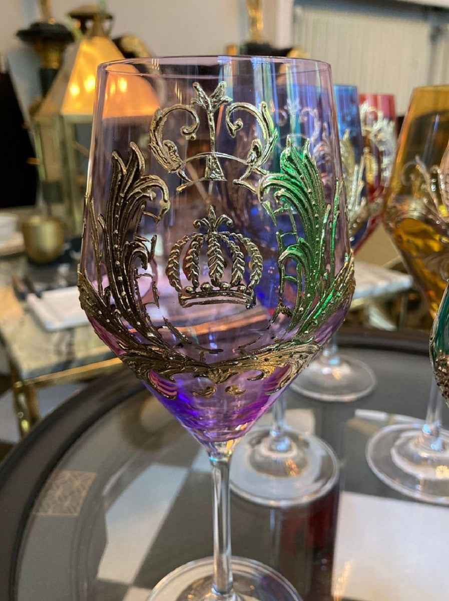 Pompöös by Luxus Weinglas Set Bunt Ø 8,7 x H. 20,3 cm - Weingläser mit 24 Karat Vergoldung - Pompööse Weingläser designed by Harald Glööckler