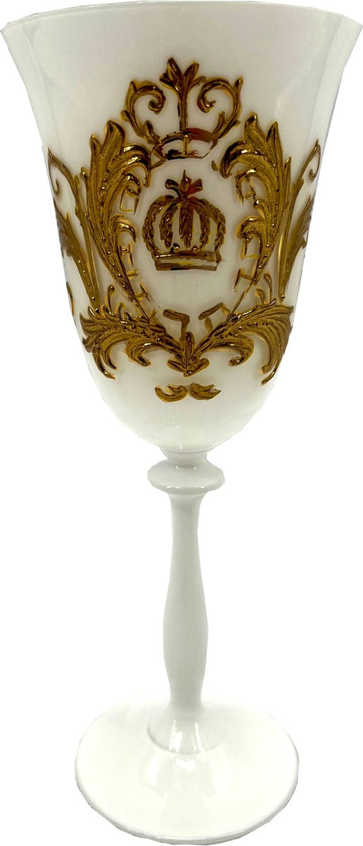 Pompöös by Luxus Barock Weißweinglas mit 24 Karat Vergoldung Weiß / Gold Ø 8,7 x H. 20,3 cm - Pompööses Weißweinglas designed by Harald Glööckler - Luxus Designer Weingläser