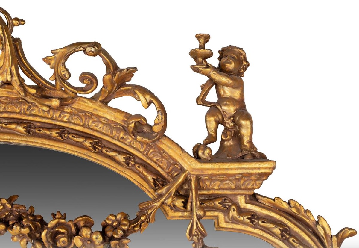 Riesiger Barock Spiegel Gold 220 x 160 cm mit Engelsmotiven - Antik Stil - Schwere prunkvolle Ausführung