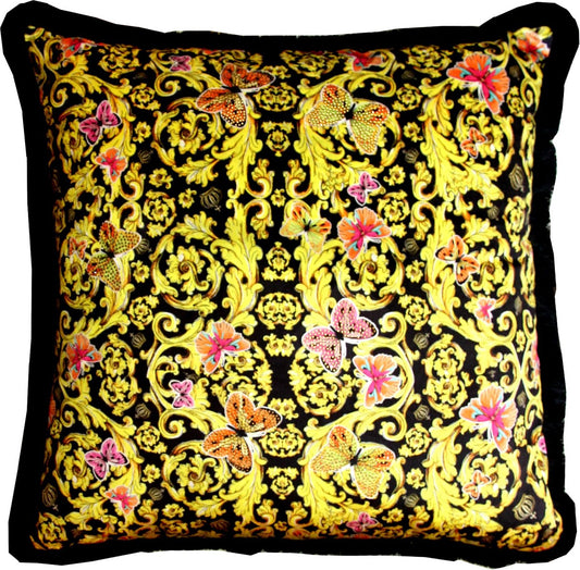 Riesiges XXL Luxus Barock Kissen Flowers & Butterflies Pompöös by von Harald Glööckler 80 x 80 cm mit funkelnden Glitzersteinen