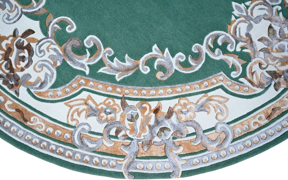 Runder Pompöös by Luxus Barock Teppich Krone von Harald Glööckler Grün / Weiß / Braun Ø 300 cm