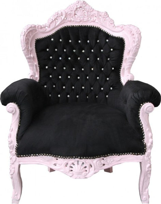 Barock Sessel King Schwarz/Rosa mit Bling Bling Glitzersteinen