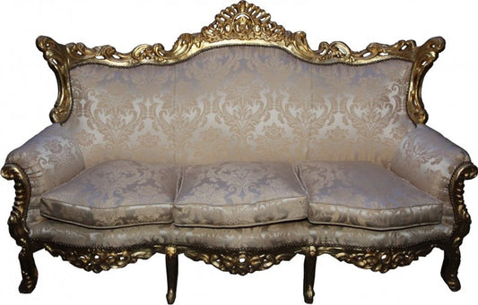Barock 3-er Sofa Master Creme barock Muster / Gold Mod3 - Wohnzimmer Couch Möbel Lounge
