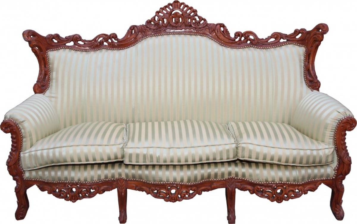 Barock Wohnzimmer Set Jadegrün/Braun - 3-er Sofa + 2-er Sofa + 1 Sessel - Barock Möbel