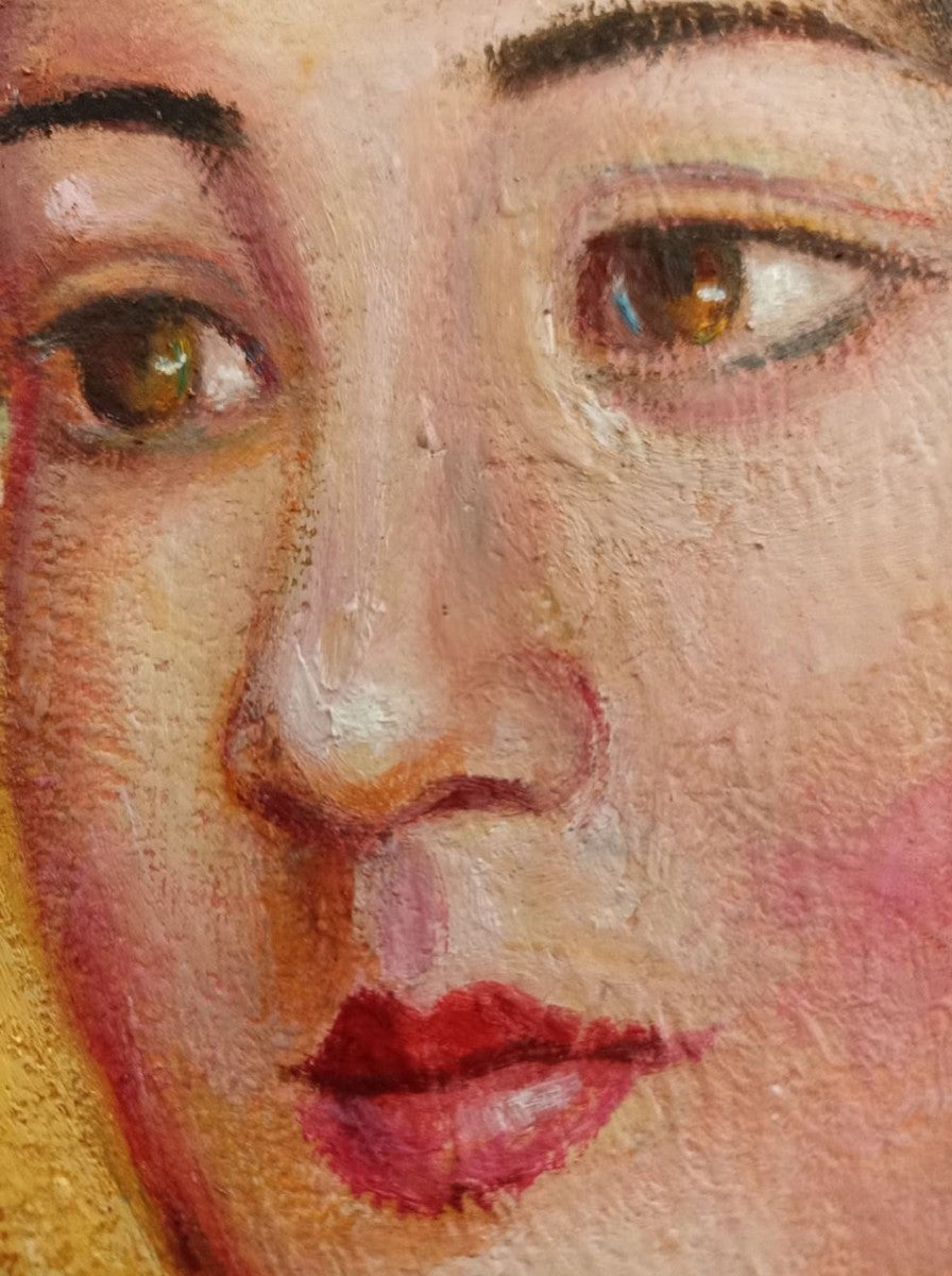 Vintage Öl Gemälde nach Gustav Klimt Lady 60,96 x H. 101,60 cm - Authentisches Antik Gemälde nach Original - Handgemalt