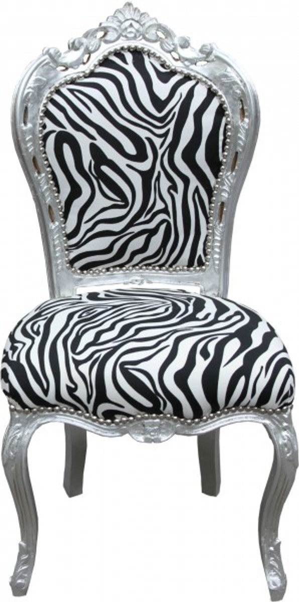 Barock Esszimmer Stuhl Zebra/Silber Mod2 - Möbel - Barockmöbel