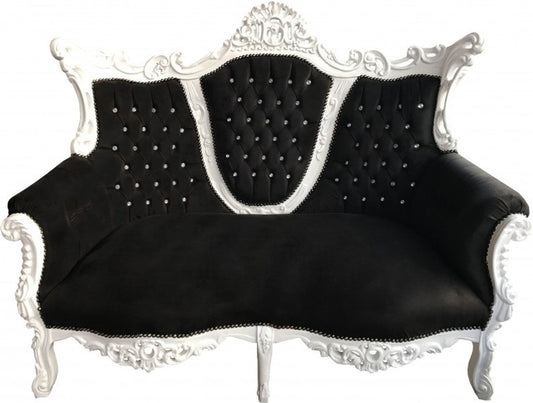 Barock 2-er Sofa Master Schwarz / Weiss mit Bling Bling Glitzersteinen Mod2 - Antik Stil Möbel - Limited Edition