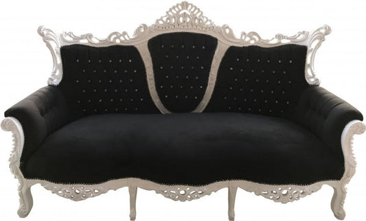 Barock 3-er Sofa Master Schwarz / Weiß mit Bling Bling Glitzersteinen - Wohnzimmer Möbel Couch Lounge - Limited Edition