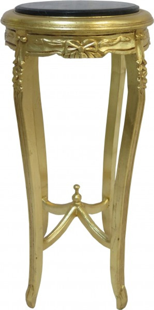 Barock XL Beistelltisch mit Marmorplatte Rund Gold/Schwarz 91 x 41 cm Antik Stil