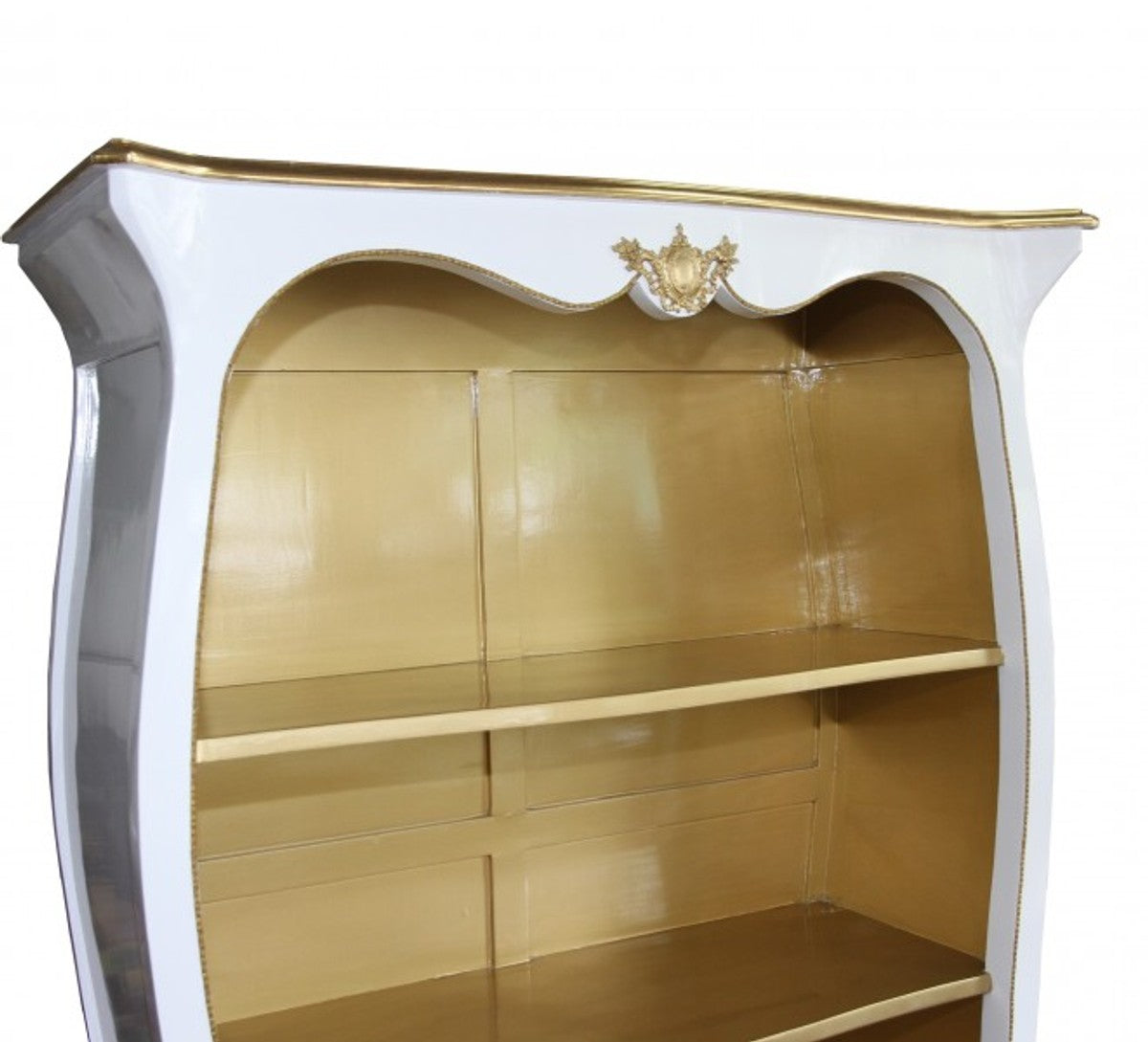 Barock Bücherschrank Weiß Hochglanz / Gold B 110 x H 169 cm Bücherregal Regal Schrank - Limited Edition