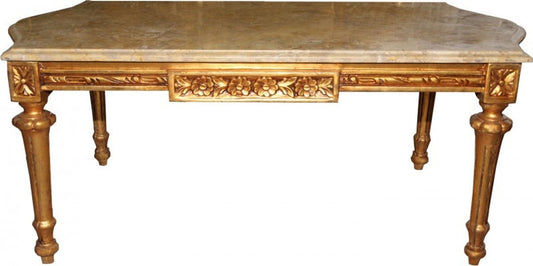 Barock Couchtisch Gold mit cremefarbener Marmorplatte 108 x 55 cm - Limited Edition